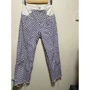Lisa Says Gah Robyn Jeans Purple White Check High Rise Straight Leg Size 28